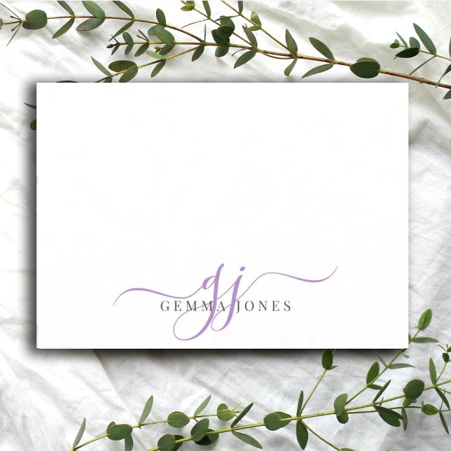 Chic Monogram Lavender Script Initials Mitteilungskarte (Von Creator hochgeladen)