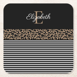 Chic Monogram Leopard Print Napkins Rechteckiger Pappuntersetzer