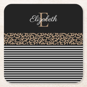 Chic Monogram Leopard Print Napkins Rechteckiger Pappuntersetzer