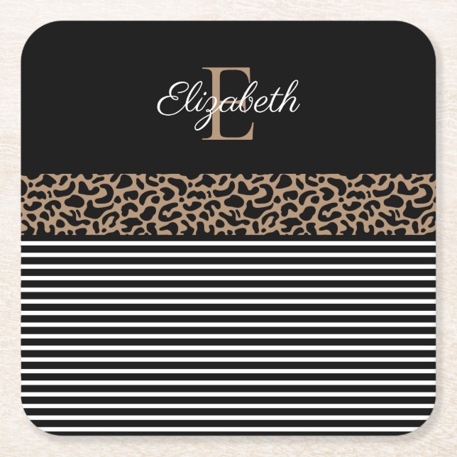 Chic Monogram Leopard Print Napkins Rechteckiger Pappuntersetzer (Vorderseite)
