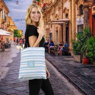 Chic Monogram Light Blue and White Striping