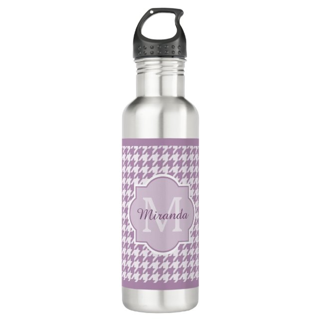 Chic Monogram Light Lila Hahnentrittmuster mit Nam Edelstahlflasche (Vorderseite)