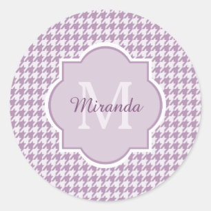 Chic Monogram Light Lila Hahnentrittmuster mit Nam Runder Aufkleber
