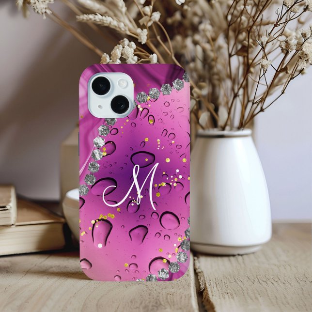 Chic Monogram M Silver Glam Magenta Regenfälle Dro Case-Mate iPhone Hülle (Von Creator hochgeladen)