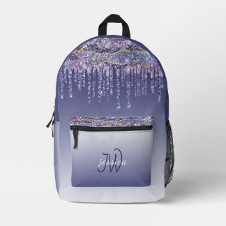 Chic Monogram Marble Blue Glitzer Tropfen Bedruckter Rucksack
