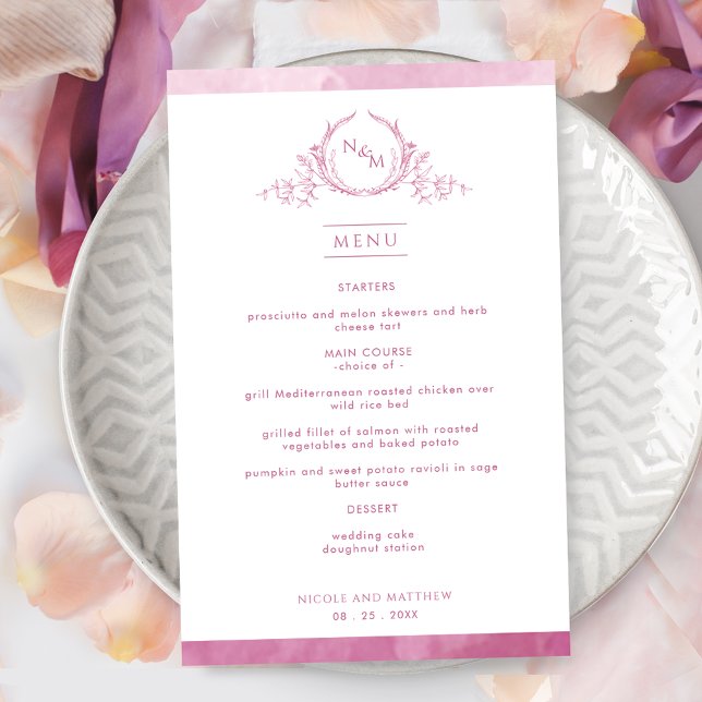 Chic Monogram Mauve Pink Watercolor Wedelmenü (Von Creator hochgeladen)
