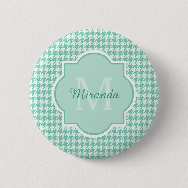 Chic Monogram Minze Green Hahnentrittmuster mit Na Button (Vorderseite)