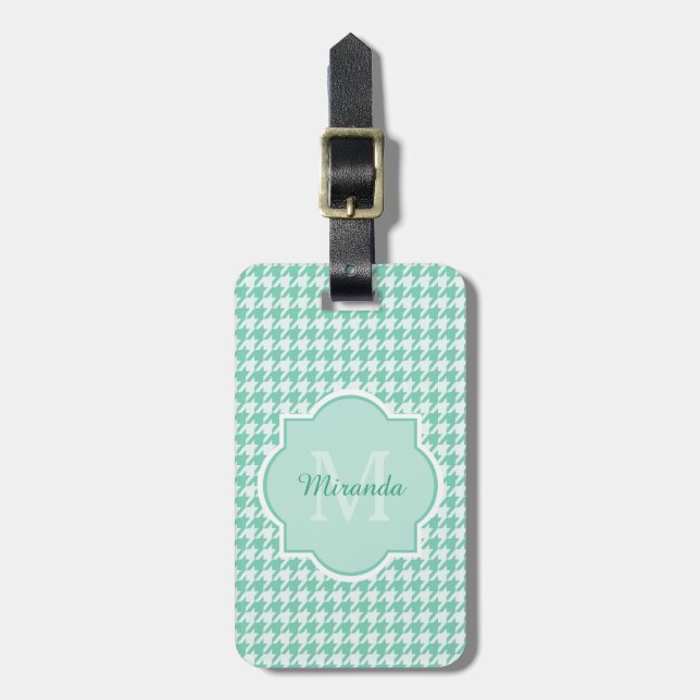 Chic Monogram Minze Green Hahnentrittmuster mit Na Gepäckanhänger (Vorderseite vertikal)
