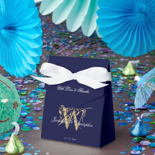 Chic Monogram Modern Vintag Navy & Gold Wedding Geschenkschachtel (Party)