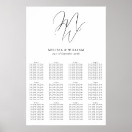Chic Monogram Moderne Schwarz-Weiß-Hochzeitssitze Poster