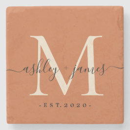 Chic Monogram Names Wedding Date Burnt Orange Steinuntersetzer