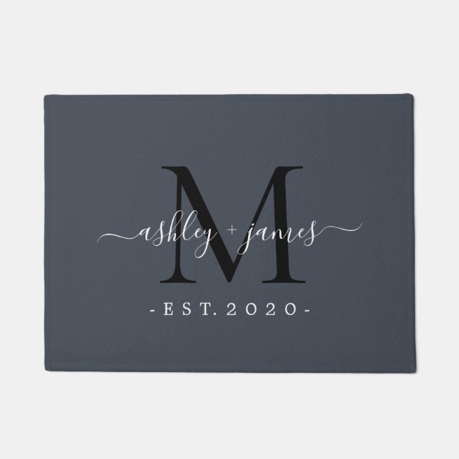 Chic Monogram Names Year etabliert dunkelblau Fußmatte (Vorderseite)