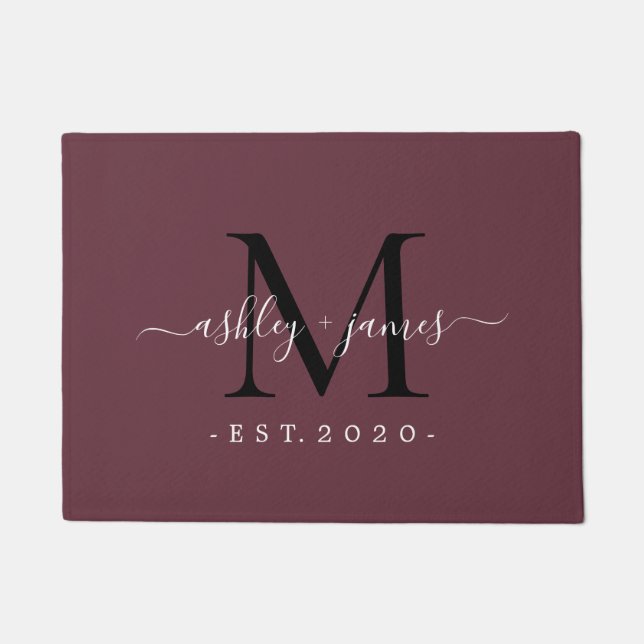 Chic Monogram Names Year etablierte Burgundy Fußmatte (Vorderseite)