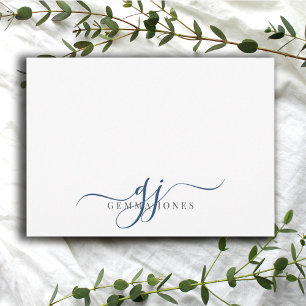 Chic Monogram Navy Blue Script Initials Mitteilungskarte