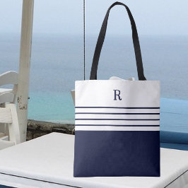 Chic Monogram Navy Blue Striping