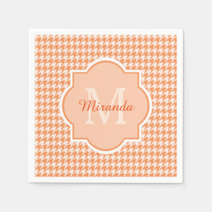 Chic Monogram Orange Hahnentrittmuster mit Name Serviette