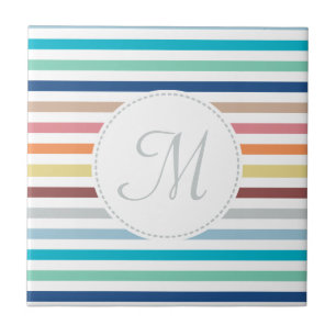 Chic Monogram Pastel Rainbow Horizontale Streifen Fliese