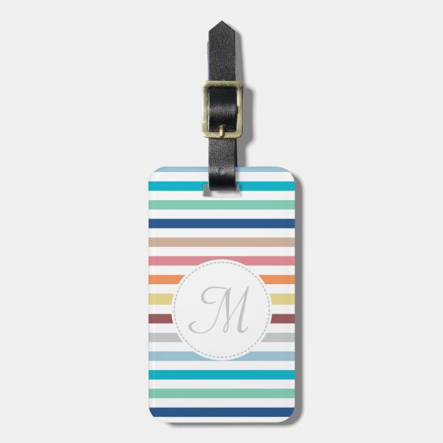 Chic Monogram Pastel Rainbow Horizontale Streifen Gepäckanhänger (Vorderseite vertikal)