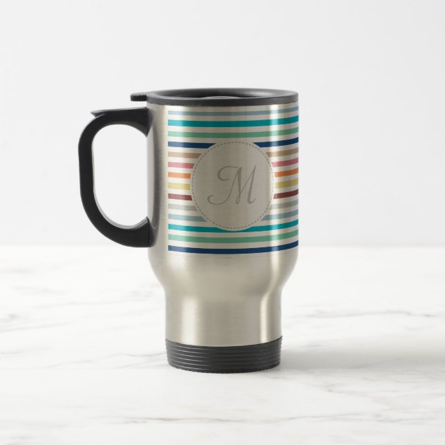 Chic Monogram Pastel Rainbow Horizontale Streifen Reisebecher (Links)