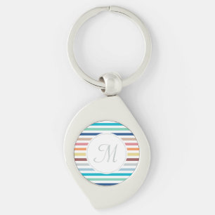 Chic Monogram Pastel Rainbow Horizontale Streifen Schlüsselanhänger