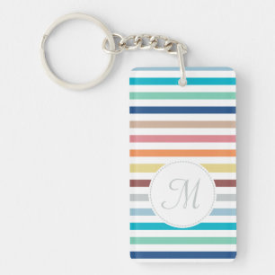 Chic Monogram Pastel Rainbow Horizontale Streifen Schlüsselanhänger