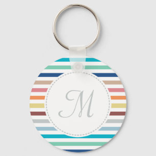 Chic Monogram Pastel Rainbow Horizontale Streifen Schlüsselanhänger