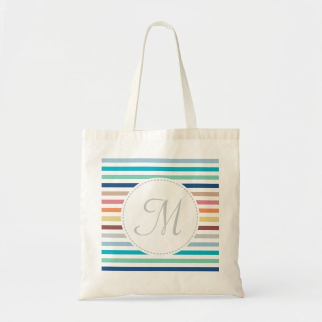 Chic Monogram Pastel Rainbow Horizontale Streifen Tragetasche (Vorne)