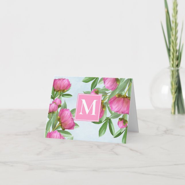 Chic Monogram Pink Chic Peonies Elegantes Floral (Vorderseite)