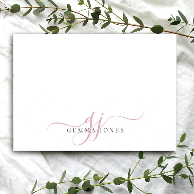 Chic Monogram Pink Script Initials Mitteilungskarte (Von Creator hochgeladen)