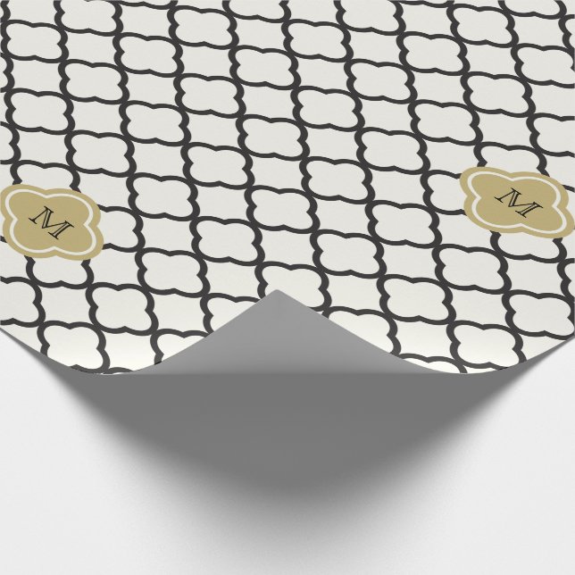 Chic Monogram Quatrefoil Muster Art Deco Hochzeit Geschenkpapier (Ecke)