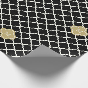 Chic Monogram Quatrefoil Muster Art Deco Hochzeit Geschenkpapier