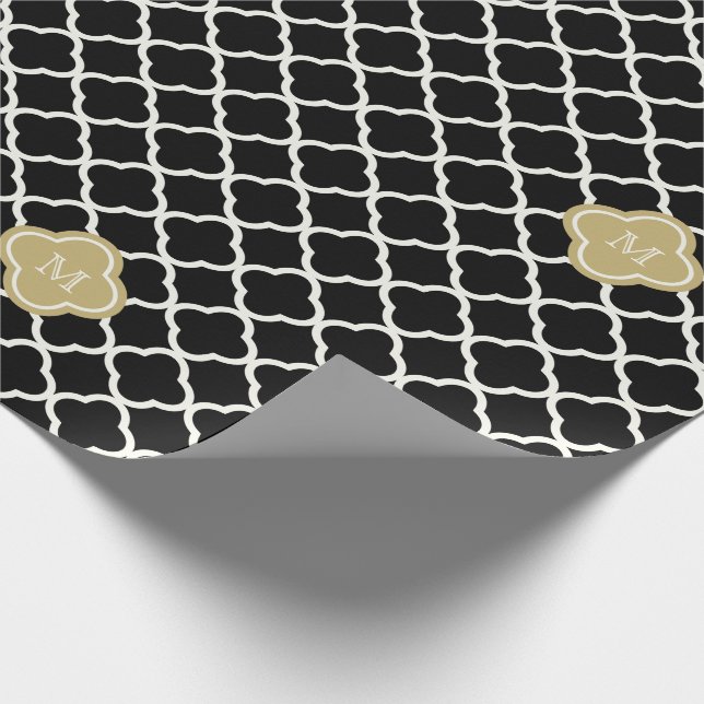 Chic Monogram Quatrefoil Muster Art Deco Hochzeit Geschenkpapier (Ecke)