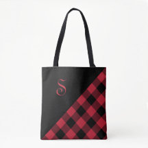 Chic Monogram Red Black Buffalo Karo Geometric