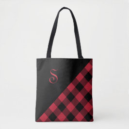 Chic Monogram Red Black Buffalo Karo Geometric