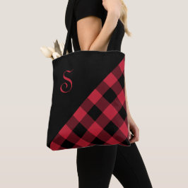 Chic Monogram Red Black Buffalo Karo Geometric