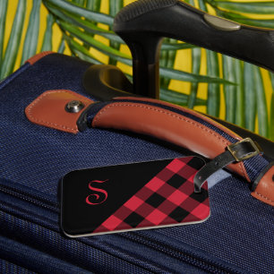 Chic Monogram Red Black Buffalo Karo Geometric Gepäckanhänger