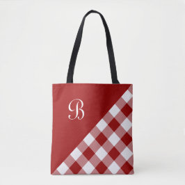 Chic Monogram Red White Buffalo Karo Geometric