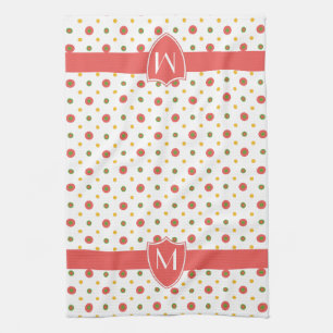 Chic Monogram Red White Polka Dots Küchentuch