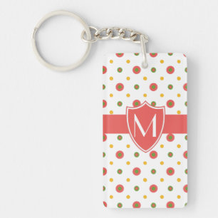 Chic Monogram Red White Polkas Acrylic Schlüsselan Schlüsselanhänger