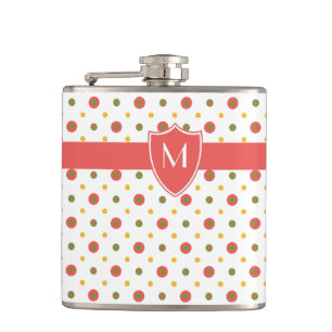 Chic Monogram Red White Polkas Hibitflasche Flachmann
