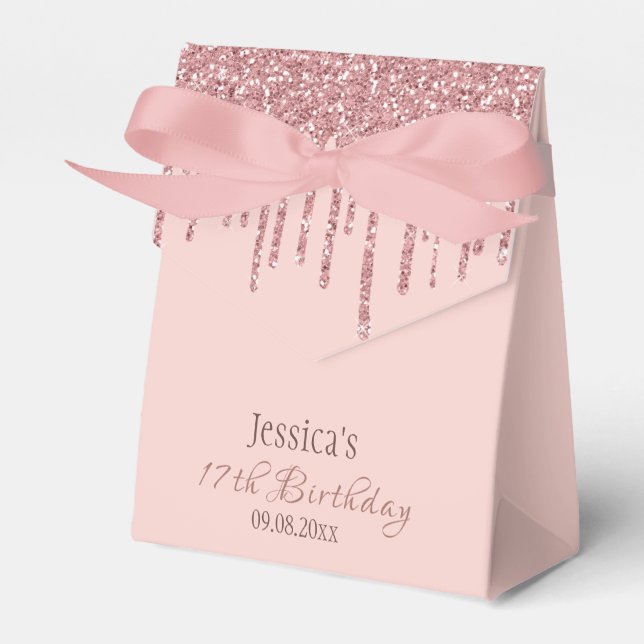 Chic Monogram Rose Gold Glitzer Tropfen Geschenkschachtel (Vorderseite)