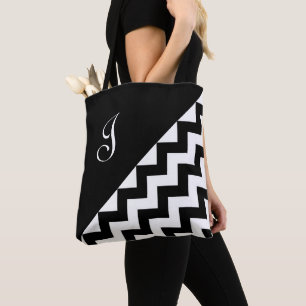 Chic Monogram Schwarz-weiß Geometric Zigzag Muster