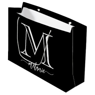 Chic Monogram Schwarz-weiß Large Gift Bag Große Geschenktüte