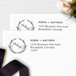 Chic Monogram Schwarz-weiß Wedding Rücksendeadress