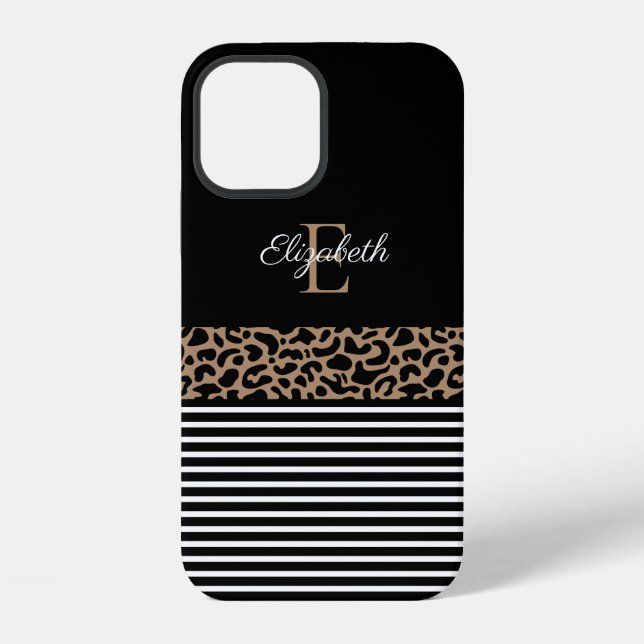 Chic Monogram schwarzer Leopard Tierdruck iPhone Hülle (Rückseite)