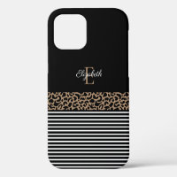 Chic Monogram schwarzer Leopard Tierdruck