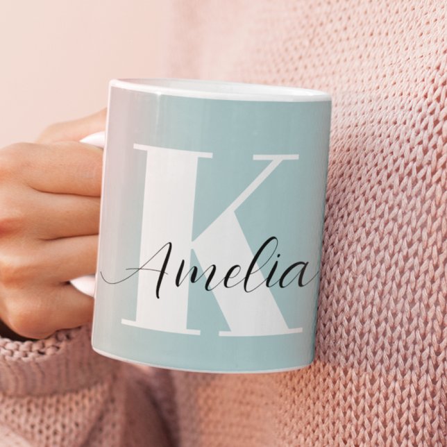 Chic Monogram Script Aquamarin Kaffeetasse (Von Creator hochgeladen)