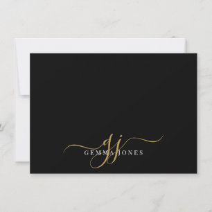 Chic Monogram Script Initials Gold Black Mitteilungskarte