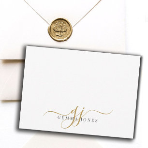 Chic Monogram Script Initials Gold Black On White Mitteilungskarte