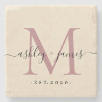 Chic Monogram Script-Namen Hochzeitdatum Elfenbein